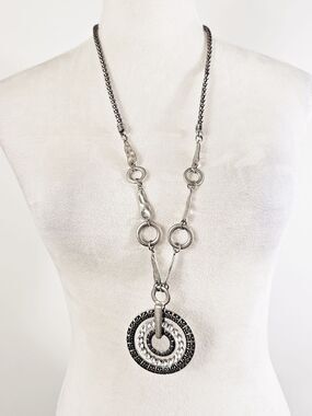 Vintage 90s Versona Silver Tone Rhinestone Coreana Necklace Long